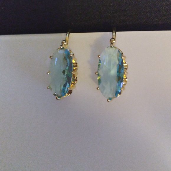 Beautiful Aqua Colored Rhinestone Earrings - Picture 2 of 5
